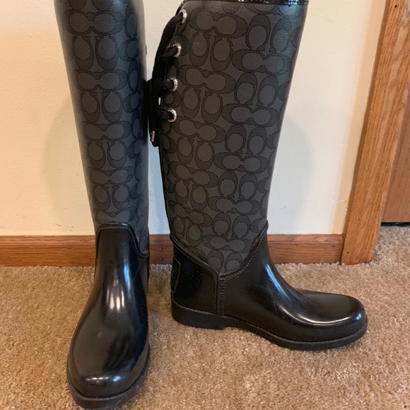 coach rain boots with tie in back